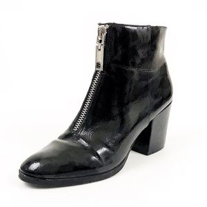 DOLCE VITA Zipper Patent Leather Chunk Heel Bootie
